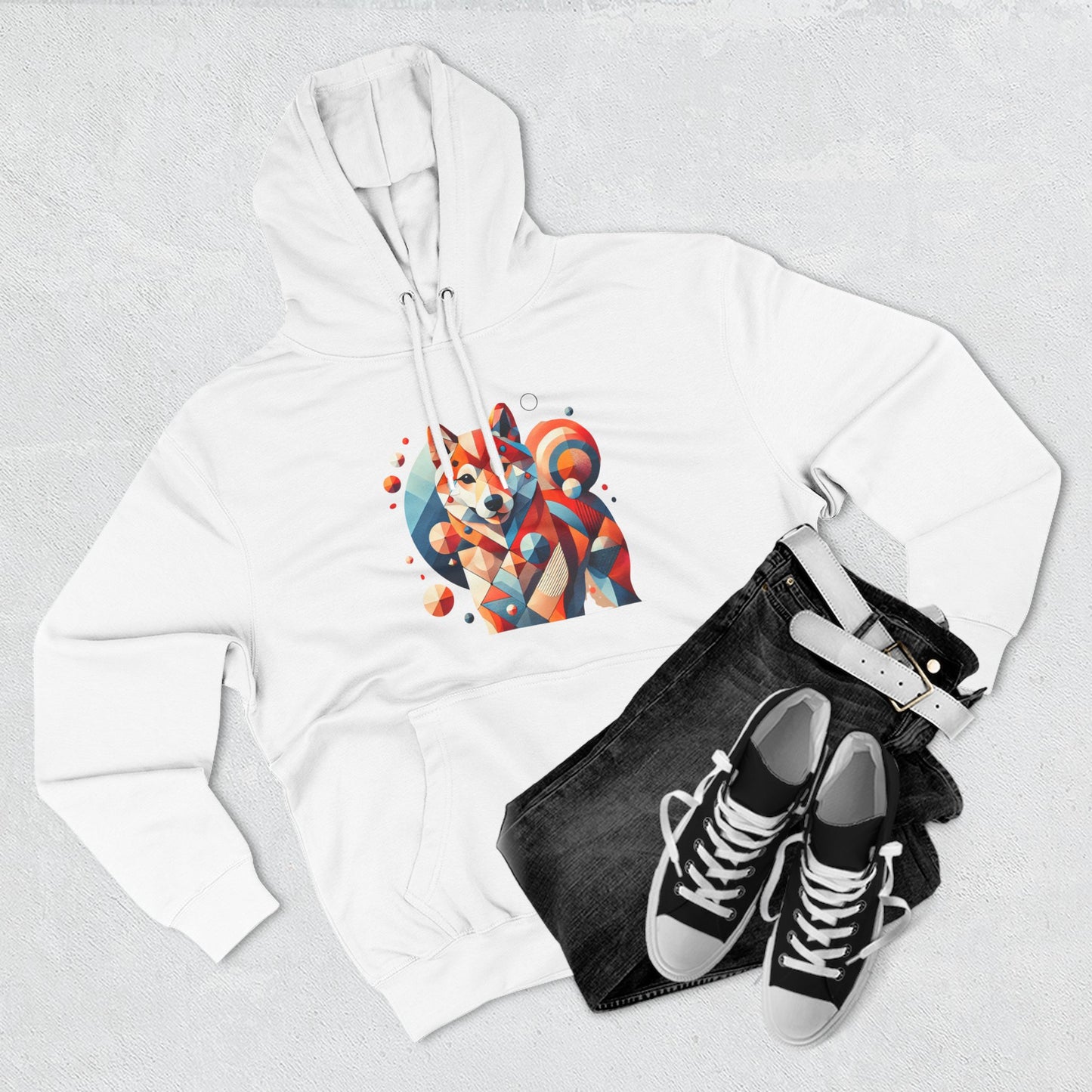 Geometric Shiba Inu Hoodie — Colorful Abstract Dog Art Pullover