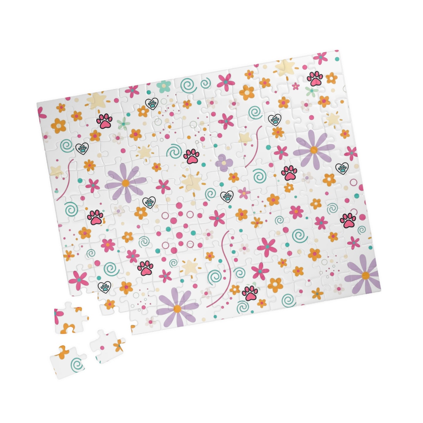 Floral Pawprints Jigsaw Puzzle — Cute Flower & Paw Pattern (110–1014 pcs)