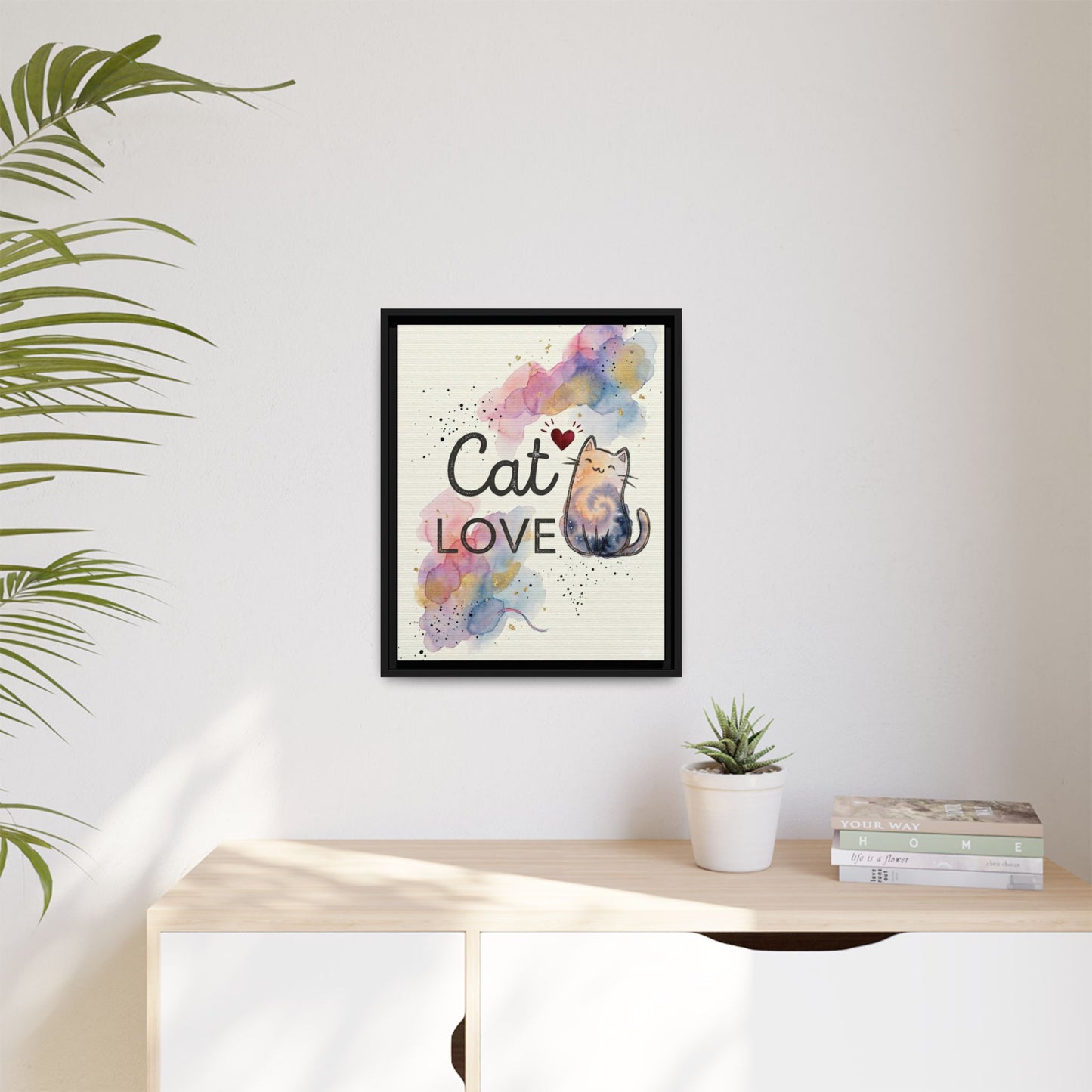 Cat Love Framed Canvas Print — Watercolor Cat Wall Art