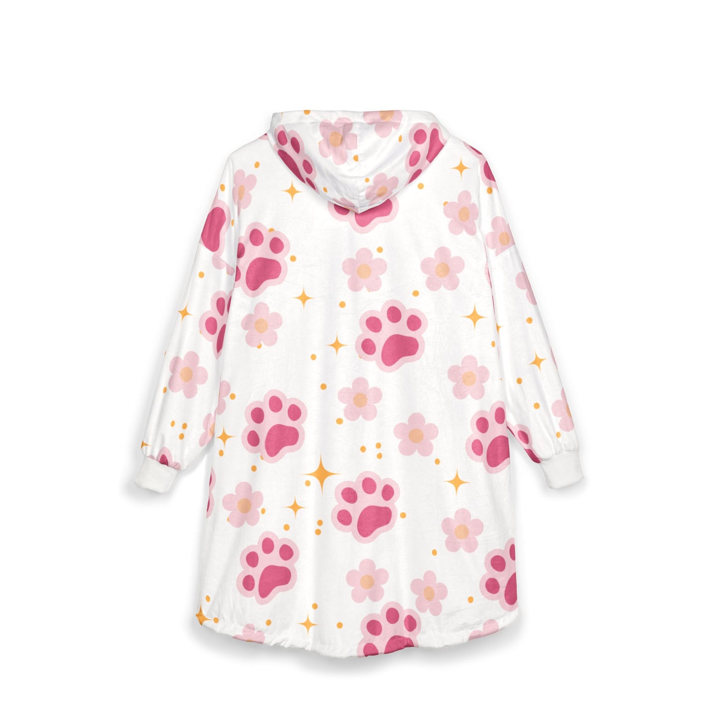Paw Print Hooded Blanket — Cozy Pink Floral Paw Sherpa Robe