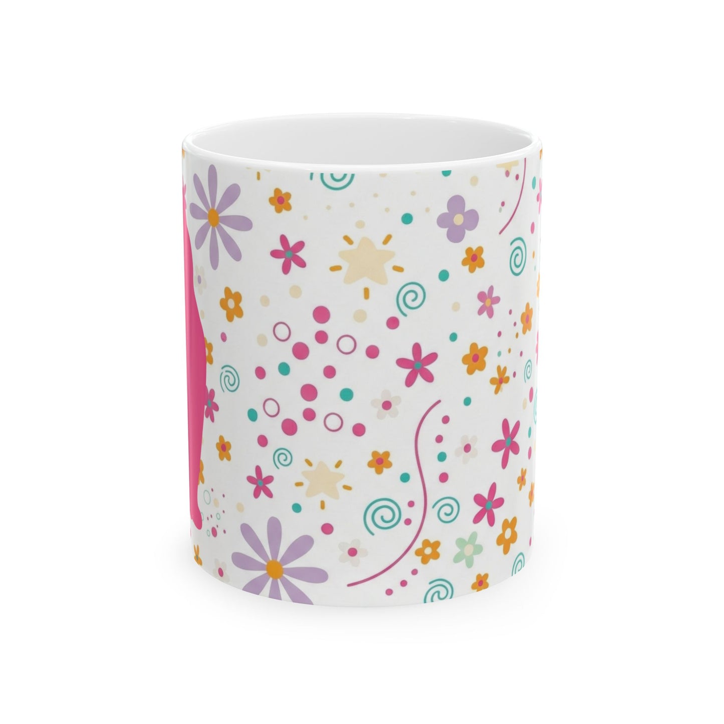 Floral Cat Ceramic Mug – Cute Pastel Kitty & Doodle Flowers (11oz, 15oz)