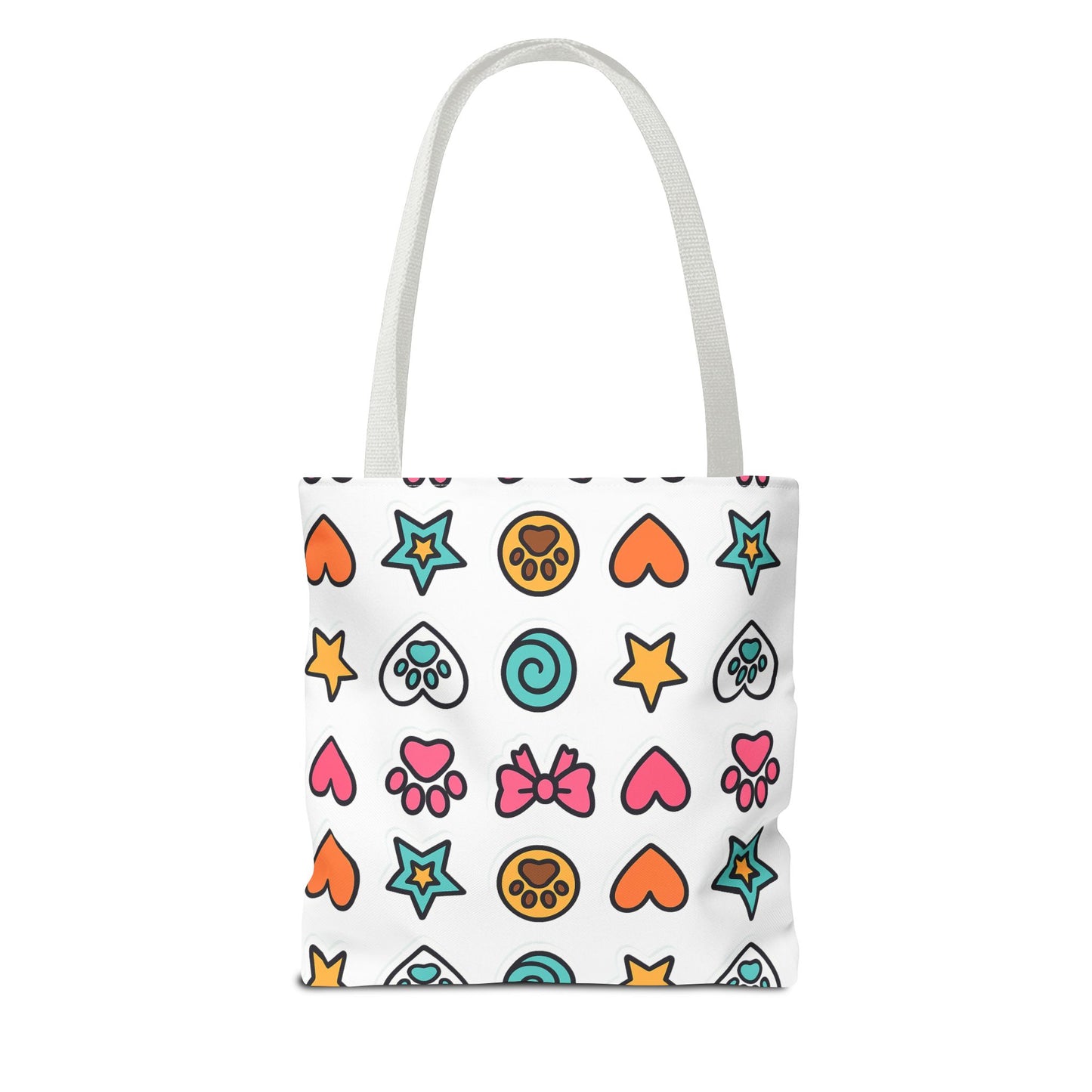 Cute Paw Print Pattern Tote Bag – Colorful Hearts, Stars & Bows All-Over Print