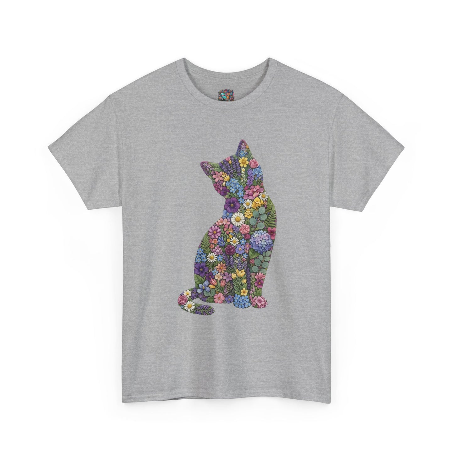 Floral Cat T‑Shirt — Colorful Flower Silhouette Tee ("There is a person in animal" back text)