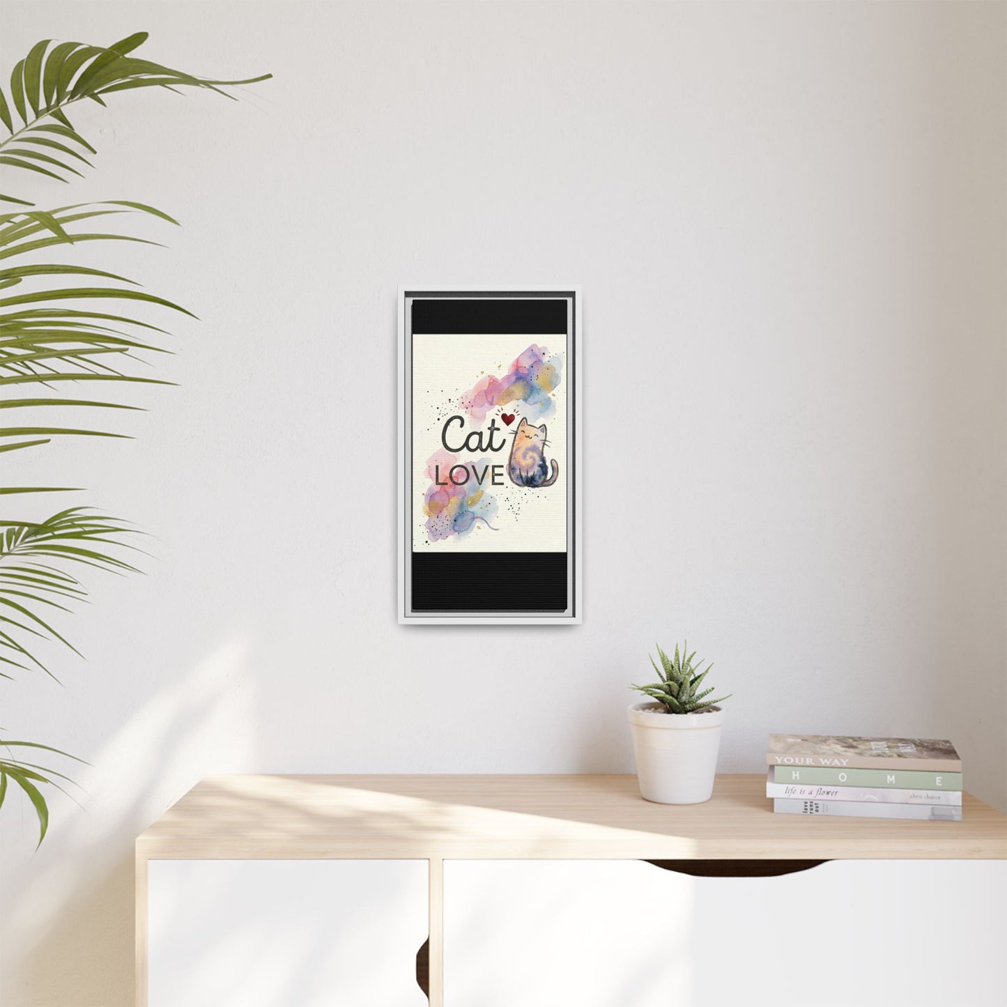 Cat Love Framed Canvas Print — Watercolor Cat Wall Art