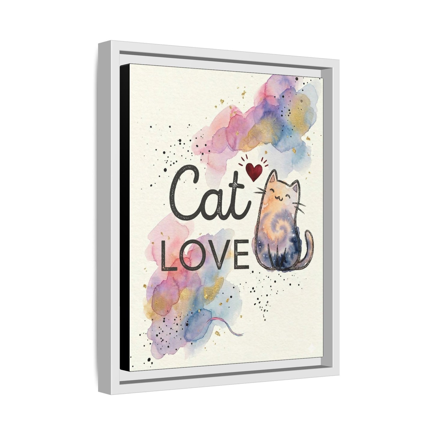 Cat Love Framed Canvas Print — Watercolor Cat Wall Art
