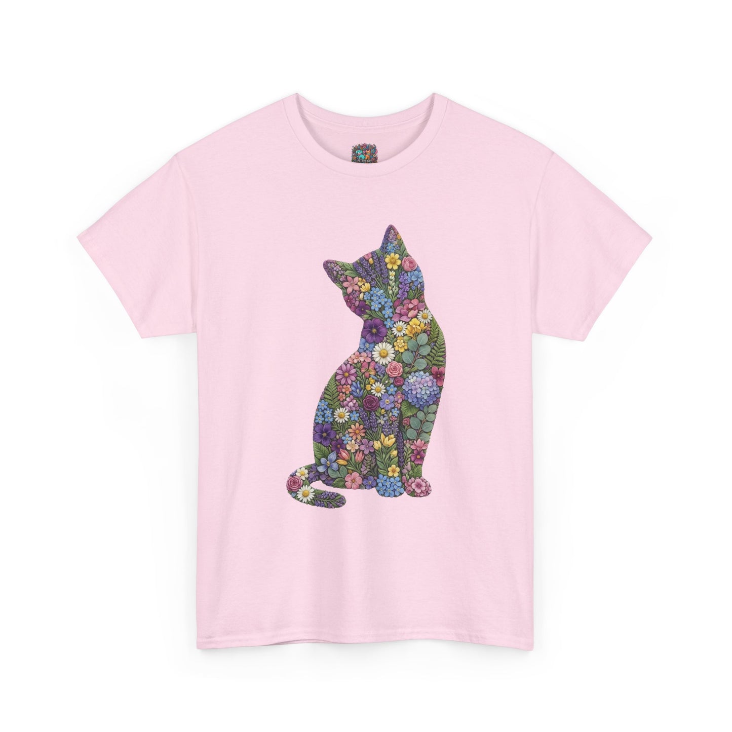 Floral Cat T‑Shirt — Colorful Flower Silhouette Tee ("There is a person in animal" back text)