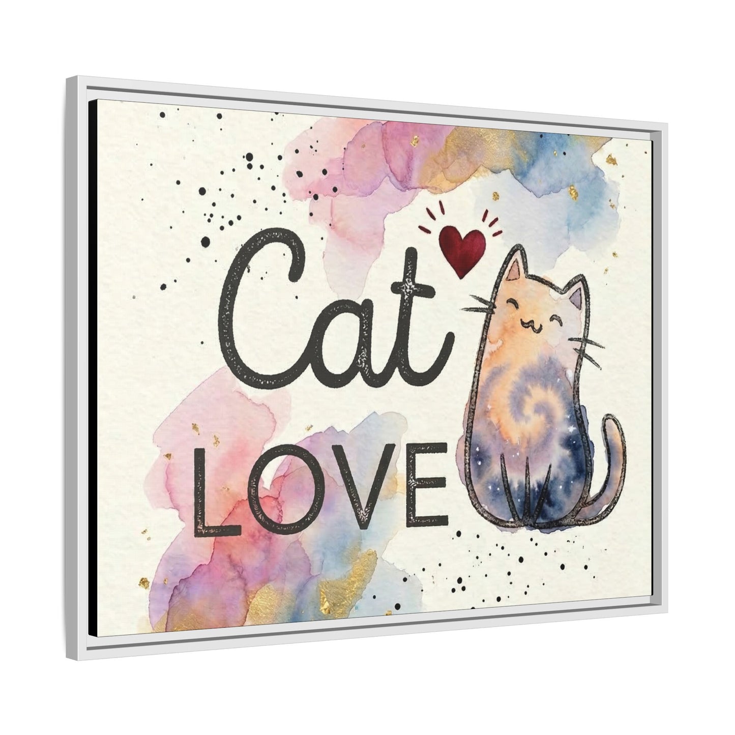 Cat Love Framed Canvas Print — Watercolor Cat Wall Art