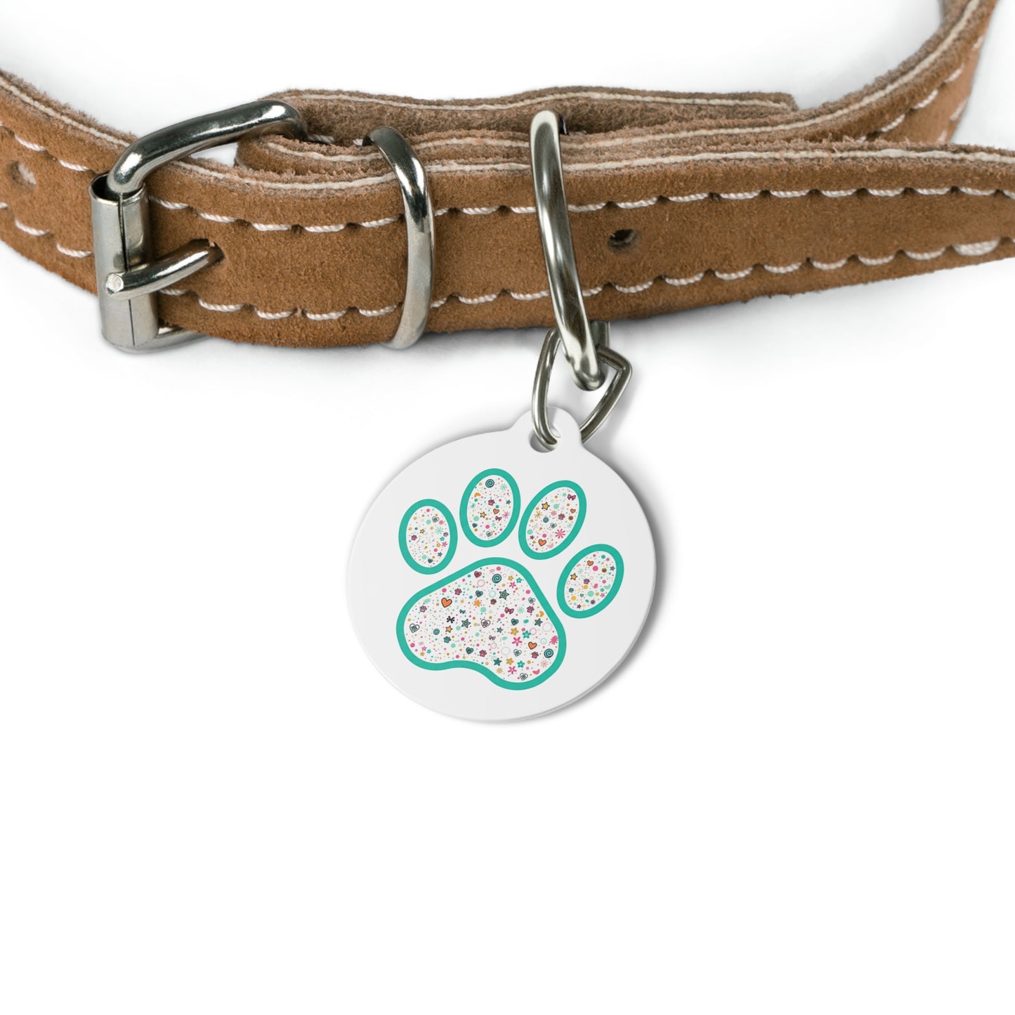 Pet Tag — Floral Confetti Paw Print ID Tag ("thank u 4 saving an animal")