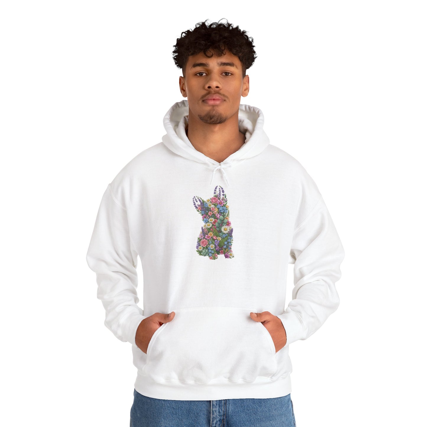 Floral Bunny Hoodie — Colorful Flower Silhouette Rabbit Sweatshirt