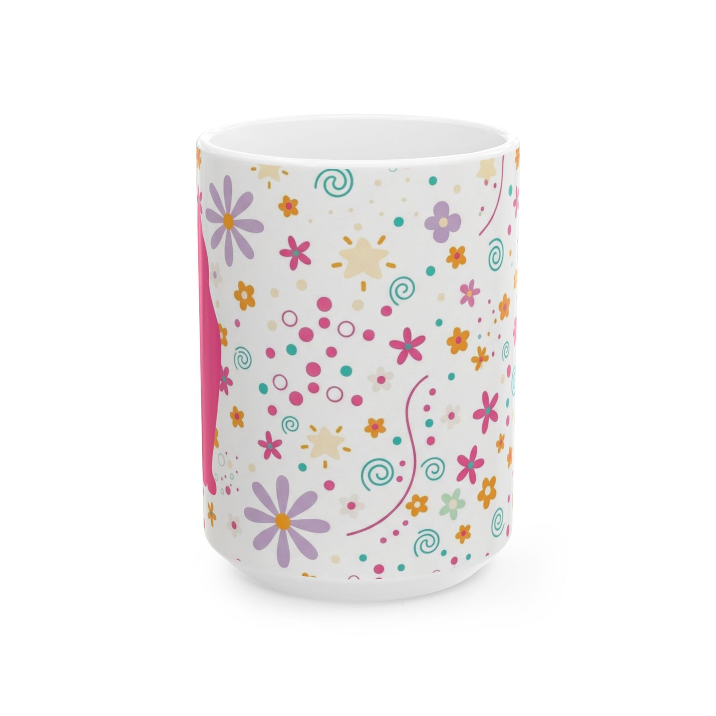 Floral Cat Ceramic Mug – Cute Pastel Kitty & Doodle Flowers (11oz, 15oz)