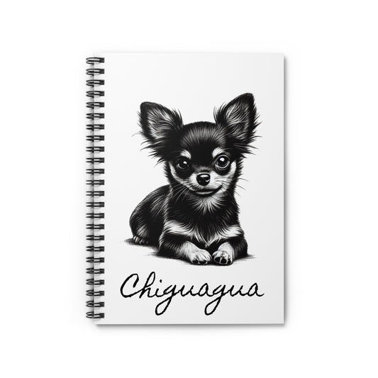 Chihuahua Spiral Notebook — Cute Black & White Dog Illustration, Ruled Journal for Pet Lovers