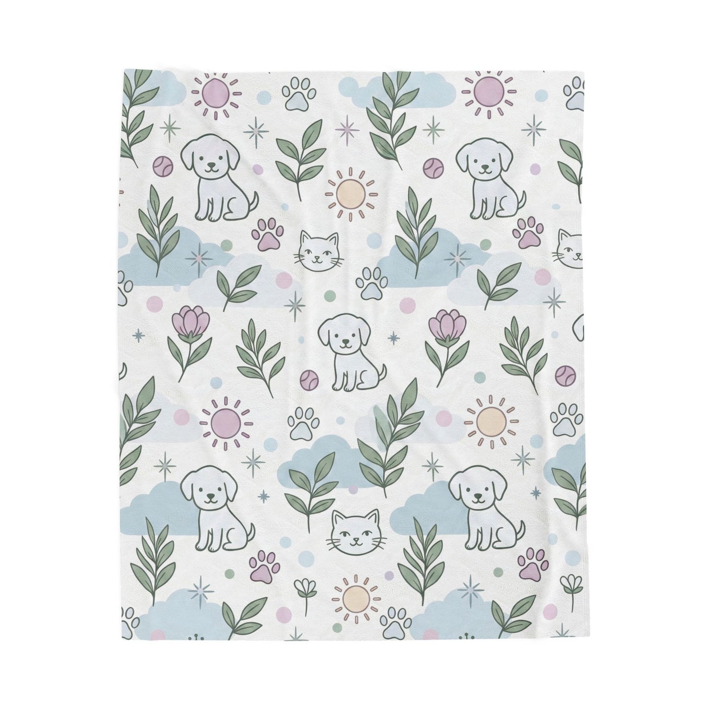 Cute Pets Velveteen Plush Blanket — Soft Floral Puppy & Kitten Throw for Nursery, Kids & Pet Lovers