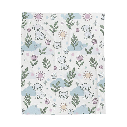 Cute Pets Velveteen Plush Blanket — Soft Floral Puppy & Kitten Throw for Nursery, Kids & Pet Lovers