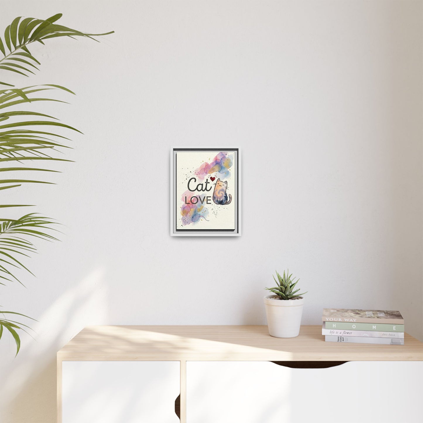 Cat Love Framed Canvas Print — Watercolor Cat Wall Art