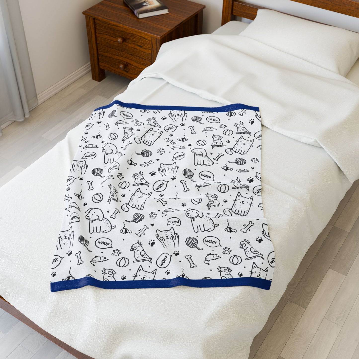 Plush Blanket — Black & White Cat Silhouette Pattern Velveteen Throw