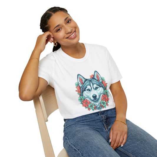 Husky Floral Tee — "thank u 4 saving an animal" | Rescue Donation Pet Apparel